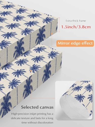 NuYeBiofx Summer Beach Blue Palm Trees Canvas Wall Art Prints,30"x20" Framed Picture Artwork Minimalist Coconut Trees Printed Canvas Oil Painting for Living Room Bedroom Office,Ready to Hang