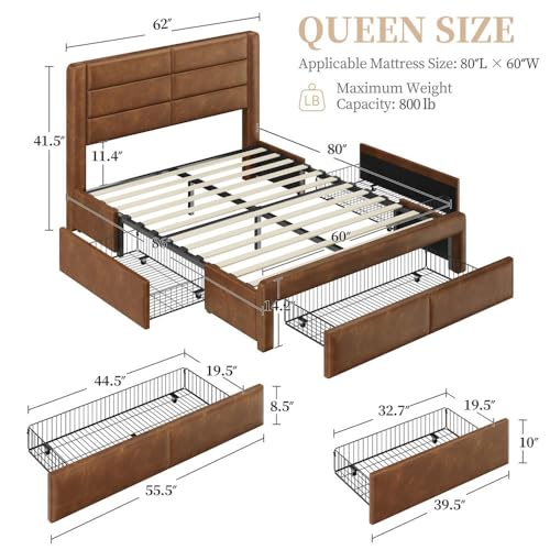 Queen Upholstered Bed Frame with Storage & Charging, view 3
