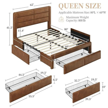Queen Upholstered Bed Frame with Storage & Charging, view 3