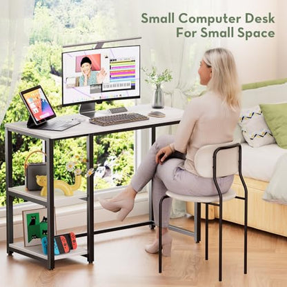 40 Inch Small Computer Desk with Shelves for Small Spaces, Easy Assembly Study Desk, Sturdy Writing Desk for Bedroom & Home Office, Cream White