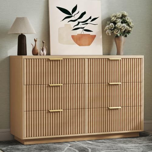 Fluted 6 Drawer Dresser for Bedroom, view 4