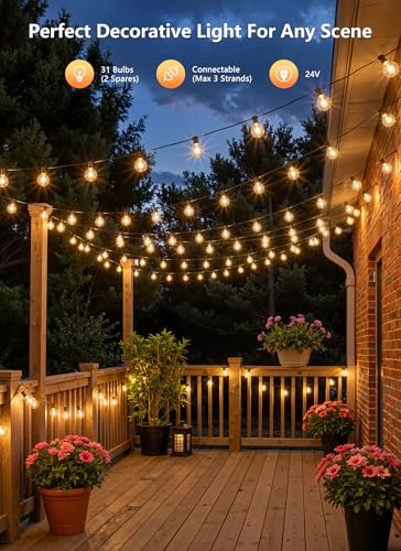 100FT 31 Bulbs Outdoor String Lights with Remote & Dimmable, view 6
