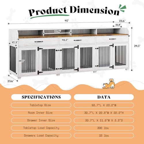 95" Dog Crate Furniture, Multi-Functional TV Stand with Storage, view 3