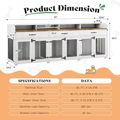 95" Dog Crate Furniture, Multi-Functional TV Stand with Storage, view 3