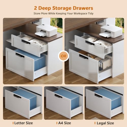 67" L Shaped Standing Desk with Drawers Electric Corner Desk White, view 6