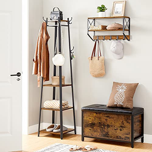 Coat Rack Freestanding, Hall Tree with 4 Shelves, view 3
