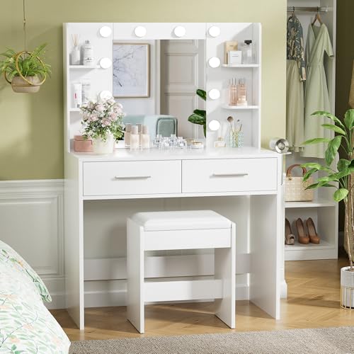 Vanity Desk with Mirror, Makeup Table, Matte White, view 7