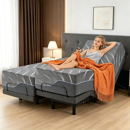 Adjustable bed frame with grey memory foam mattress, inclines, lights, anti-snore, view 2