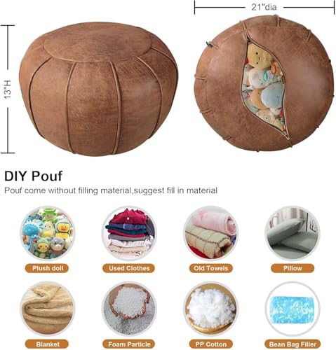 Unstuffed Pouf Ottoman Handmade Moroccan Storage Footstool Seat Round Home Decoration Pouf Cover Multi Functional Bean Bag Floor Chair for Living Room, Office, Bedroom, Balcony Decor