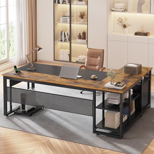 71" L Shaped Executive Desk, Office Desk with Storage Drawers, view 4