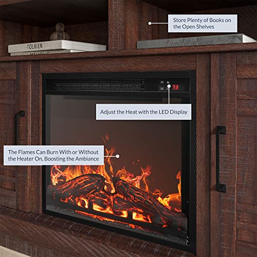 48" TV Stand with 18" Electric Fireplace Heater, Modern TV Stand for TVs up to 50", Entertainment Media Stand with Open Shelves and Storage Cabinets for Living Room, Bedroom (Espresso)
