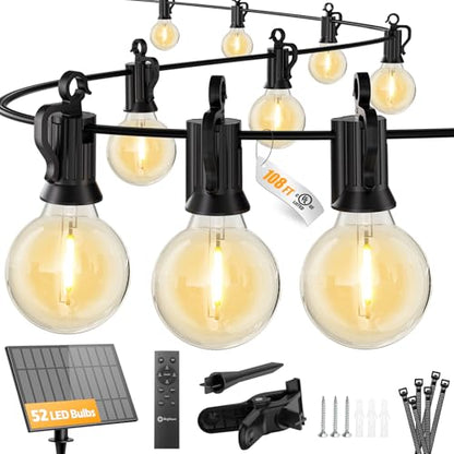 108FT 52LED Solar String Lights Outdoor with Remote & USB Port, view 2