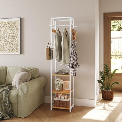 Coat Rack Freestanding, Hall Tree with 3 Shelves and 12 Hooks | Industrial Metal Frame, Space-Saving Design, Clothes Rack Stand Organizer for Bedroom, Hallway, Entryway, Office, Living Room