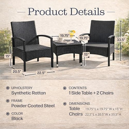 80-OUTD-WK-NCSHCHTBL, Gray Outdoor Patio Set ? 3-Piece Rattan Seating Combo with 2 Chairs and Table for Deck, Balcony, or Front Porch Furniture