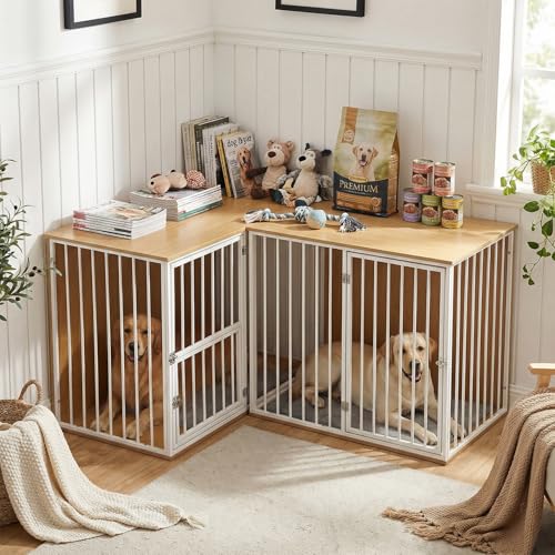 Large Double Dog Crate Furniture, White, view 2
