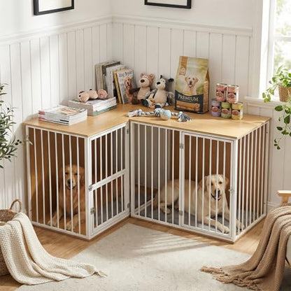 Large Double Dog Crate Furniture, White, view 2