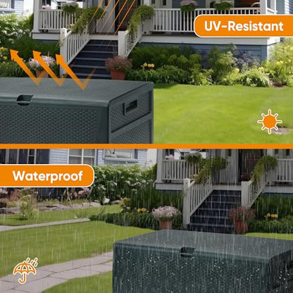 100 Gallon Resin Deck Box Waterproof Outdoor Storage Box and Patio Furniture Side Table for Pool Accessories, Gardening Tools, Outdoor Indoor Cushions, Lockable, UV Resistant