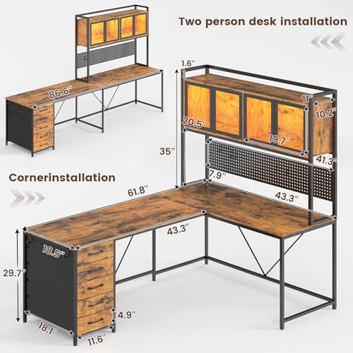 L Shaped Gaming Corner Desk with Drawers, Hutch and Storage Shelves, view 4