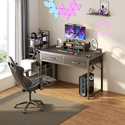 DLisiting Computer Desk with Fabric Drawers for Home Office Bedroom, 40 Inch Small Gaming Desk with 2 Drawers, Study Writing Table PC Desks, Black