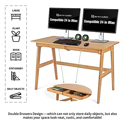 Writing Computer Desk 46" Bamboo Home Office Table with 2 Drawers, view 7