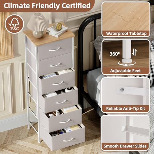 Tall Dresser for Bedroom, 6 Drawer Storage Cabinet, Ash Grey, view 6