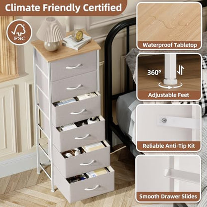 Tall Dresser for Bedroom, 6 Drawer Storage Cabinet, Ash Grey, view 6