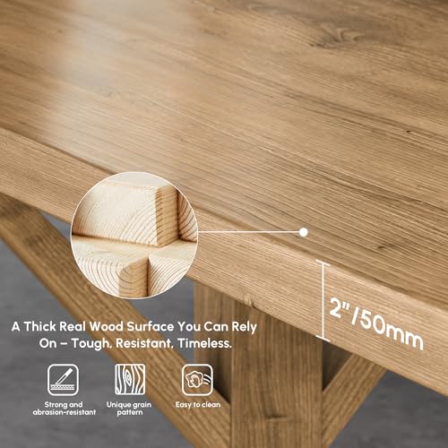59.1" Solid Wood Executive Desk, Rustic Farmhouse Home Office Desk with X-Trestle Base, Compact Writing & Computer Table for Home Office or Study Room