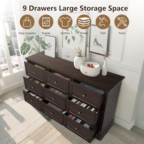 Farmhouse Dresser 9 Drawer, Bedroom Chest of Drawers, Dressers with 9 Drawers, view 5