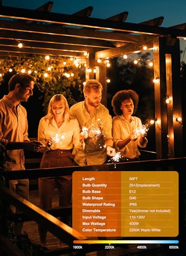 Outdoor String Lights, 50FT 25 G40 Bulbs Shatterproof Patio Lights, view 3