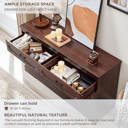 6 Drawer Dresser for Bedroom Farmhouse Cherry Tall Wood Chest of Drawers for Bedroom Dresser, Modern Rustic 47.2" Wide Drawers Dressers Wooden Closet and Storage Cabinet, Hallway, Living Room