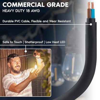 48FT LED Outdoor String Lights Commercial Grade Waterproof, 24 Edison S14 Shatterproof Bulbs, Hanging Lights for Patio, IP65, Decorative Outside Lights for Backyard Garden Cafe Balcony