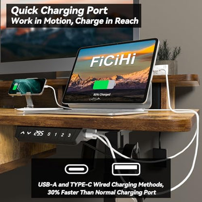 Adjustable Height Standing Desk with 4 Drawers,63 x 30 inches Electric Sit Stand Home Office Desk with Two Tiers, 3 Memory Presets, Monitor Stand Riser, USB A/C Charging Port