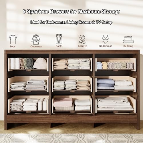 Fluted 9 Drawer Dresser for Bedroom, view 4