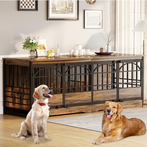 86" Double Dog Crate with Divider, Brown, view 2