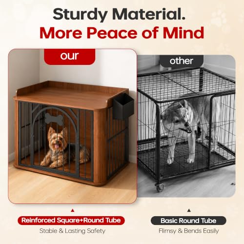 39 inch Dog Crate Furniture with Storage Pocket, Walnut, view 7