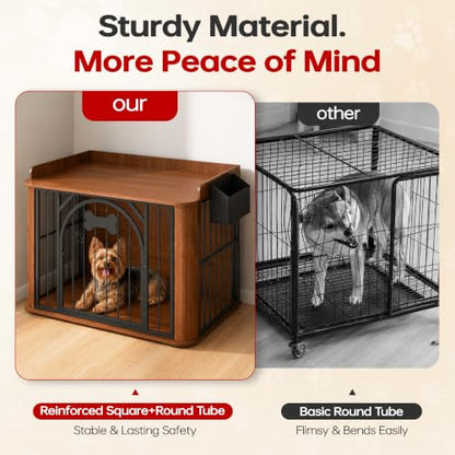39 inch Dog Crate Furniture with Storage Pocket, Walnut, view 7
