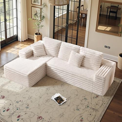 106" Oversized Modular Sectional Sofa, Deep Seat Cloud Couch with Corduroy Upholstery, L Shaped Boneless Sofas, Easy No-Assembly Lounge Couches for Living Room, Cream