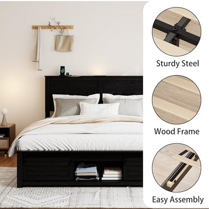 Wooden Queen Bed Frame with Headboard, Farmhouse Storage, Barn Door, view 7