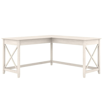 Key West 60W Modern Farmhouse L Shaped Desk in Linen White Oak, 60-Inch Corner Computer Table for Home Office Workspace
