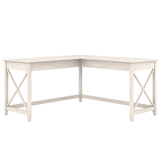 Key West 60W Modern Farmhouse L Shaped Desk in Linen White Oak, 60-Inch Corner Computer Table for Home Office Workspace