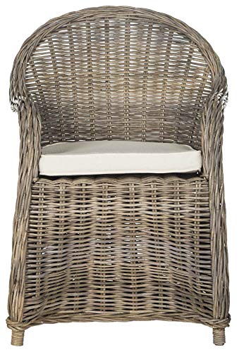SAFAVIEH Furniture - Zane Club Chair - 17.3" Seat Height - Grey - Rattan - Coastal Woven Design - Ideal for Living Room, Sunroom, Bedroom - Fully Assembled (SEA7006A)