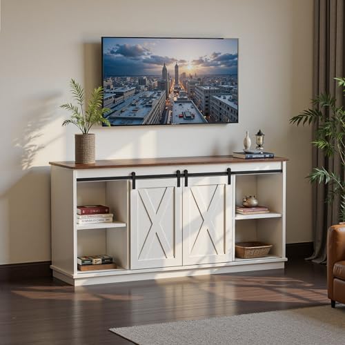 Farmhouse TV Stand for 65 Inch TV, Sliding Barn Doors, Media Console, view 2