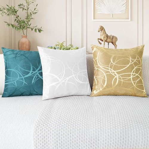 Throw Pillow Covers Pack of 2 Modern Shining & Dull Contrast Circles Rings Accent Geometric Cushion Cases Shells for Couch Sofa Home Decor 22 X 22 Inches Teal
