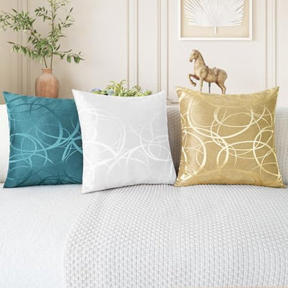 Throw Pillow Covers Pack of 2 Modern Shining & Dull Contrast Circles Rings Accent Geometric Cushion Cases Shells for Couch Sofa Home Decor 22 X 22 Inches Teal
