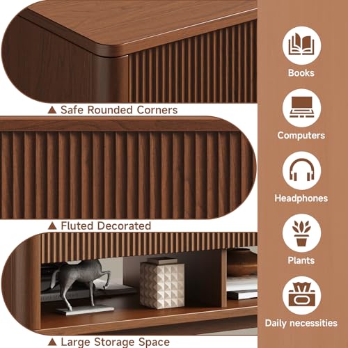 Farmhouse Lift Top Coffee Table, Mid Century Modern Coffee Table with Hidden Storage Compartment, Fluted Rising Pull up Wood Modern Center for Living Room, Office, Walnut