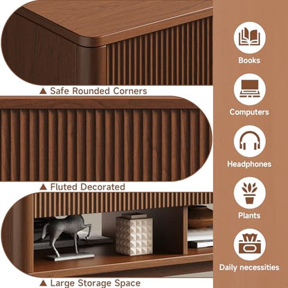 Farmhouse Lift Top Coffee Table, Mid Century Modern Coffee Table with Hidden Storage Compartment, Fluted Rising Pull up Wood Modern Center for Living Room, Office, Walnut