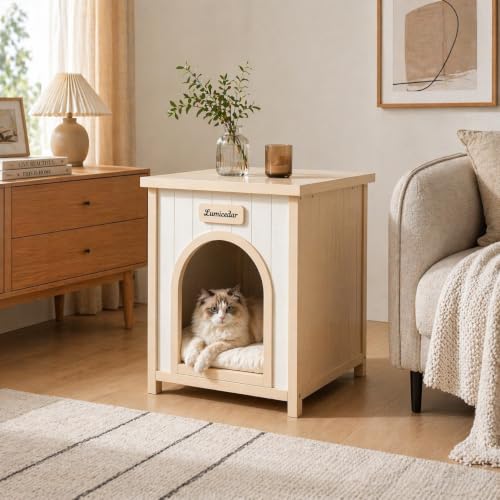 Solid Cedar Dog Crate Furniture End Table for Small Dogs & Cats, view 6