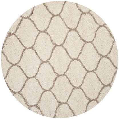 SAFAVIEH Hudson Shag Collection 9' Round Ivory/Beige SGH280D Moroccan Ogee Trellis Non-Shedding Living Room Bedroom Dining Room Entryway Plush 2-inch Thick Area Rug
