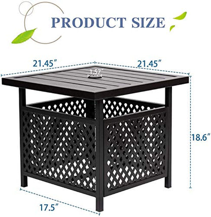 Outdoor Patio Bistro Coffee Table Side Table with 1.57" Umbrella Hole, Small Metal Square, for Garden, Pool, Deck, Black