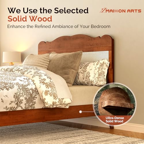 Queen Bed Frame with Adjustable Headboard, Wooden Bedframe, view 5